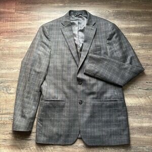 Lauren Ralph Lauren Blazer Mens 40L Brown Gray Plaid Wool Silk Sport Coat Jacket